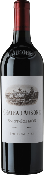 Dunkle Weinflasche mit rotem Hals und elegantem Etikett.