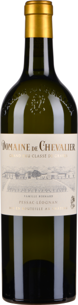 Grüne Weinflasche mit Prägung am Flaschenhals und cremefarbenem Etikett, das eine detaillierte Zeichnung eines Weinguts zeigt.