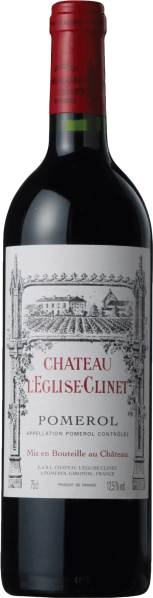 Flasche mit dunkelrotem Wein und elegantem Etikett, das eine detaillierte, traditionelle Zeichnung eines Châteaus und Weinberge zeigt; roter Verschluss mit goldenen Akzenten.