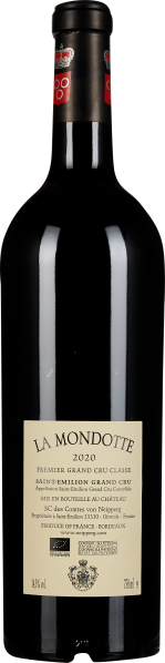 Dunkle Weinflasche mit elegantem Etikett und auffälliger roter Kapsel.