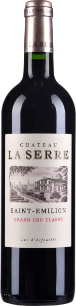 Dunkle Weinflasche mit Bordeaux-farbenem Etikett und silbernem Schraubverschluss, zeigt eine detaillierte Illustration eines traditionellen Gebäudes.