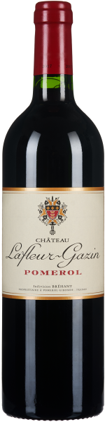 Dunkle Weinflasche mit rotem Kapselverschluss, elegantes Etikett mit Wappen und stilvoller Schrift auf cremefarbenem Hintergrund.