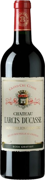 Flasche Rotwein mit dunkelrotem Etikett und goldenen Akzenten. Elegantes Wappen auf cremefarbenem Hintergrund. Roter Kapselkopf vervollständigt das edle Erscheinungsbild.