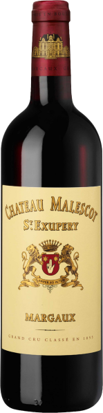 Dunkelroter Wein mit goldener Etikette und aristokratischer Wappenverzierung.