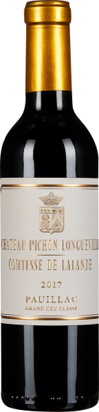 Dunkle Weinflasche mit goldenem, glänzendem Flaschenhals und edlem Etikett.