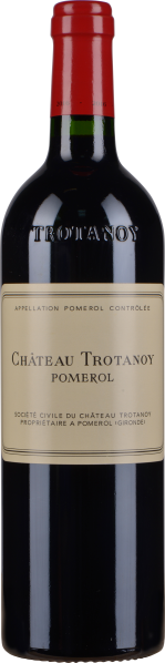 Flasche Rotwein mit rotem Kapselverschluss und cremefarbenem Etikett, das klassische Eleganz ausstrahlt.