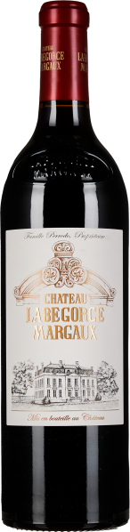 Dunkle Weinflasche mit rotem Kapselkopf und elegant gestaltetem Etikett, das eine goldene Schrift und eine stilisierte Illustration eines Châteaus zeigt.