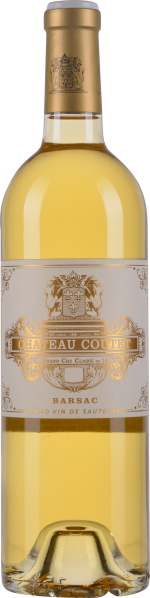 Goldgelber Wein in eleganter Flasche mit verziertem Etikett.