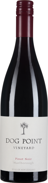 Dunkelrote Weinflasche mit burgunderrotem Schraubverschluss und schlichtem, cremefarbenem Etikett mit minimalistischem Emblem.