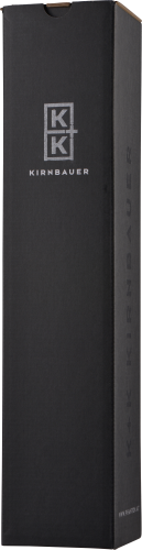 Schwarze, elegante Weinkarton-Verpackung mit silbernem Logoaufdruck.