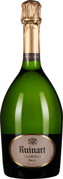 Grüne Champagnerflasche mit breitem, bauchigem Design und eleganter goldener Folienumhüllung am Flaschenhals.