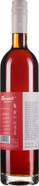 Klare Flasche mit tiefrotem Wein und silbernem Schraubverschluss.