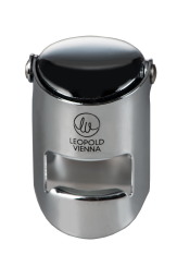 Silberner Champagner-Flaschenverschluss mit glänzendem schwarzen Deckel und elegantem Design.