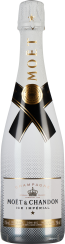 Champagnerflasche mit weißem, elegantem Design, goldenen Akzenten und einem markanten schwarzen Band. Die Oberseite ist mit einem goldenen Stern verziert.