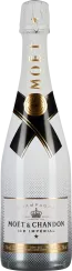 Champagnerflasche mit weißem, elegantem Design, goldenen Akzenten und einem markanten schwarzen Band. Die Oberseite ist mit einem goldenen Stern verziert.
