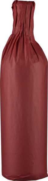 Weinflasche in rotem Papier, elegant und schlicht verpackt.