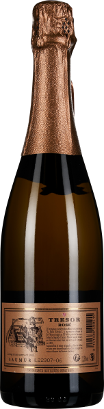 Schillernde Champagnerflasche mit bronzefarbener Kapsel und goldenem Etikett.