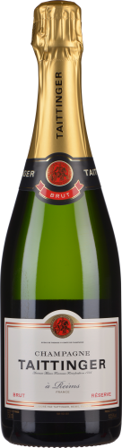 Grüne Champagnerflasche mit goldener Kapsel und weißem Etikett.