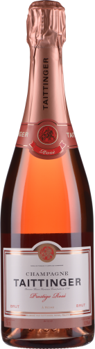 Rosé Champagnerflasche mit elegantem kupferfarbenem Etikett und goldener Folie.
