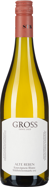 Eine klare Weinflasche mit gelbem Sauvignon Blanc und rotem Schraubverschluss.