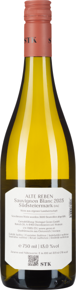 Grüne Weinflasche mit orangem Schraubverschluss und weißem Etikett.