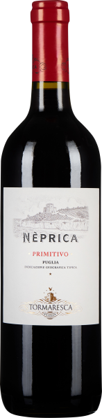 Dunkle Weinflasche mit rotem Verschluss und elegantem weißem Etikett.