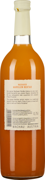 Orangene Flasche mit weißem Etikett, naturtrüber Nektar, klassisches Design.