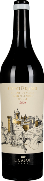 Die Weinflasche zeigt ein Etikett mit einer detaillierten Zeichnung eines mittelalterlichen Schlosses in Schwarz-Weiß. Die Farbgestaltung wirkt klassisch und elegant, dominiert von den Farben Schwarz, Weiß und Gold.