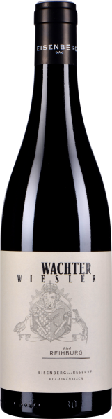 Dunkle Weinflasche mit schwarzem, stilvollem Etikett, verziert mit detailreichem Wappenmotiv und klaren, modernen Schriftzügen.