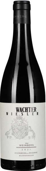 Dunkle Weinflasche mit elegantem Etikett in Schwarz-Weiß-Design, zentral platziertes, detailliertes Wappenmotiv.