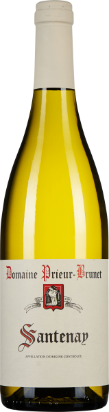 Weinflasche mit hellem Etikett und rotem sowie schwarzem Schriftzug, darunter ein stilisiertes Wappen. Die Flasche selbst ist aus klarem Glas und gefüllt mit gelblichem Wein. Der Verschluss ist weiß.