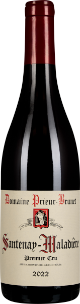 Dunkle Weinflasche mit rotem Verschluss und beigem Etikett, auf dem ein stilisiertes Wappen abgebildet ist.