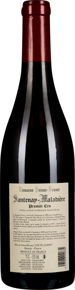 Dunkle Weinflasche mit rotem Hals und beigefarbenem Etikett.