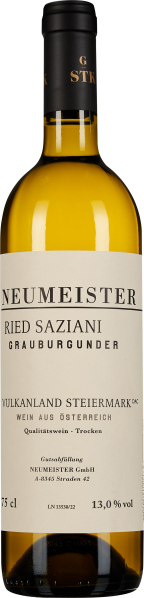 Weinflasche mit goldenem Schimmer und cremefarbenem Etikett, schwarzer Hals mit goldener Schrift.