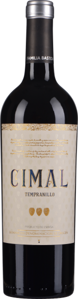 Die Weinflasche zeigt ein elegantes Design mit einem dunklen, satinierten Glas. Das Etikett ist hell und verziert mit goldenen und blauen Akzenten. Der Hals der Flasche ist mit einer silbernen Folie bedeckt.