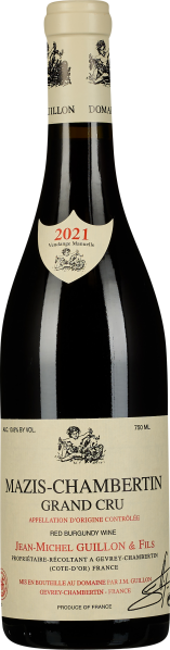 Dunkle Weinflasche mit beiger Kapsel und cremefarbenem Etikett. Der Flaschenhals ist mit feinen Illustrationen verziert. Das Etikett zeigt rote und schwarze Schrift sowie ein detailliertes Wappen.