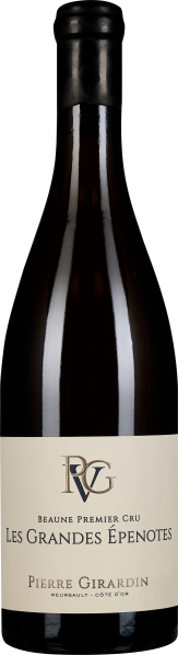 Dunkle Weinflasche mit elegantem Etikett, darauf stilisiertes Logo und feine Schrift. 