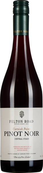 Dunkle Weinflasche mit grünem Schraubverschluss, klarer, eleganter Schriftzug auf cremigem Etikett, tiefroter Inhalt durch die Flasche sichtbar.