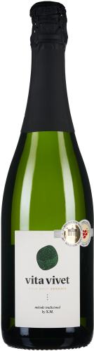 Grüne Sektflasche mit schwarzem Verschluss und elegantem weißem Etikett, verziert mit goldener Schrift und Siegeln.