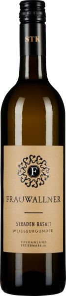 Braune Weinflasche mit hellem Etikett und schwarzem Verschluss.