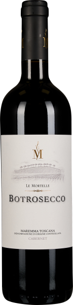 Flasche mit elegantem, dunklem Glas und mattem schwarzen Korken. Das Etikett ist in schlichtem Weiß gehalten und zeigt feine, minimalistische Grafiken und Schrift in Gold und Schwarz.