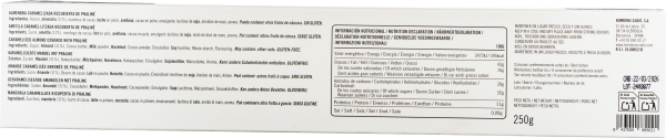Weiße Verpackung mit mehrsprachigen Inhaltsangaben und Nährwertinformationen, 250g.