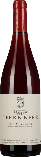 Eine Weinflasche mit rotem Schraubverschluss und elegantem Etikett; das Etikett zeigt ein schlichtes Design mit Wappen und Schrift in Schwarz und Rot.