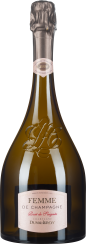 Champagnerflasche mit goldener Folie und feiner Rosé-Etikette, elegante geschwungene Form.