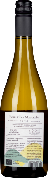 Schlanke Flasche mit schwarzem Verschluss und hellem, detailliertem Etikett.