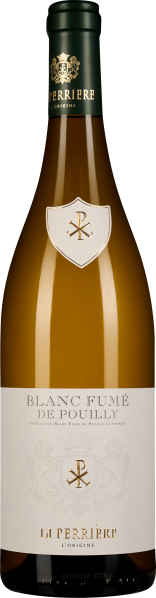 Die Weinflasche zeigt einen satinierten, goldgelben Ton. Das Etikett ist elegant gestaltet mit einem schlichten Wappen und dezenten Verzierungen. Der Flaschenhals ist von einem dunkelgrünen Verschluss mit goldenen Akzenten gekrönt.