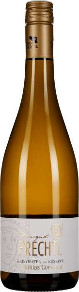 Eine schlanke Weinflasche aus braunem Glas mit goldenem Schraubverschluss. Vorderseitig befindet sich ein elegantes Etikett mit goldenen Akzenten und einem stilisierten Gesicht im Hintergrund.