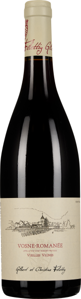 Weinflasche mit einem cremefarbenen Etikett, das eine feine Skizze einer Landschaft zeigt. Der Flaschenkörper ist dunkel und der Hals hat eine helle Kapsel mit roter Schrift.