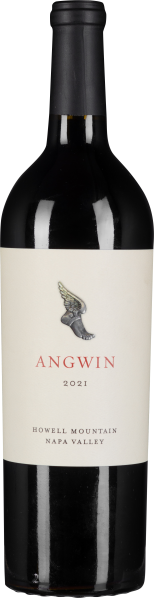 Eine schlanke Weinflasche mit einem eleganten, cremefarbenen Etikett, darauf ein stilisiertes Logo und rote Akzenttexte. Der Flaschenhals ist in dunklen Tönen gehalten.