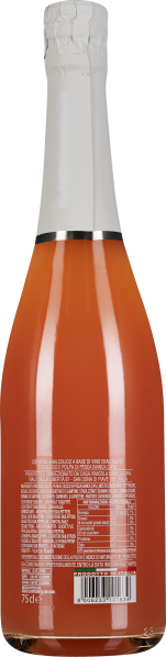 Flasche mit weißem Verschluss und rosafarbenem Inhalt, klares Etikett mit Text.